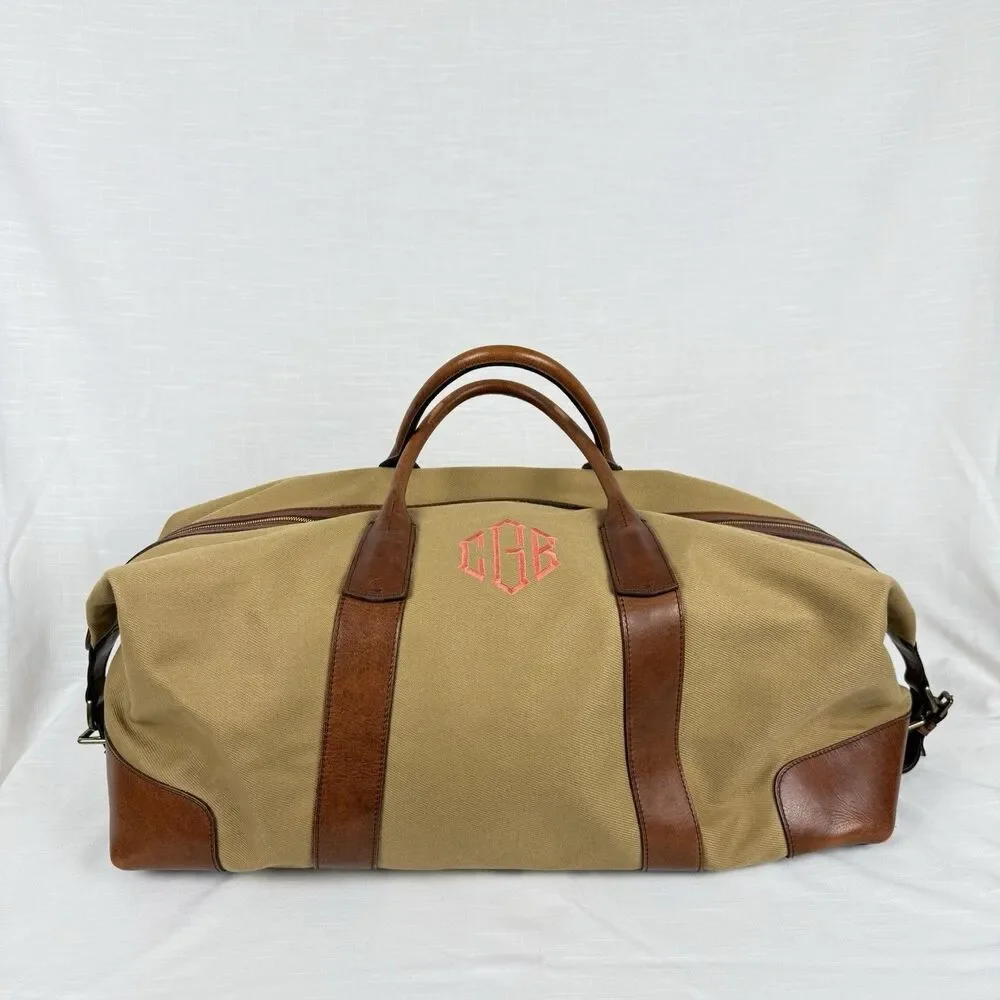 Polo Ralph Lauren Duffle Bag Safari XL Tan Cognac Canvas Leather  (23 x 12 x 10)